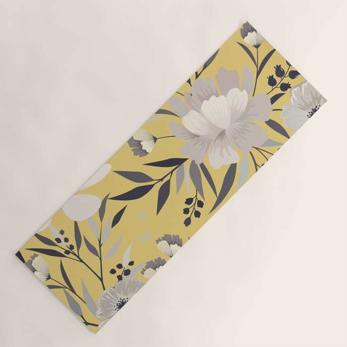 Modern, Floral Prints, Yellow and Gray Yoga Mat Gallery Image 1