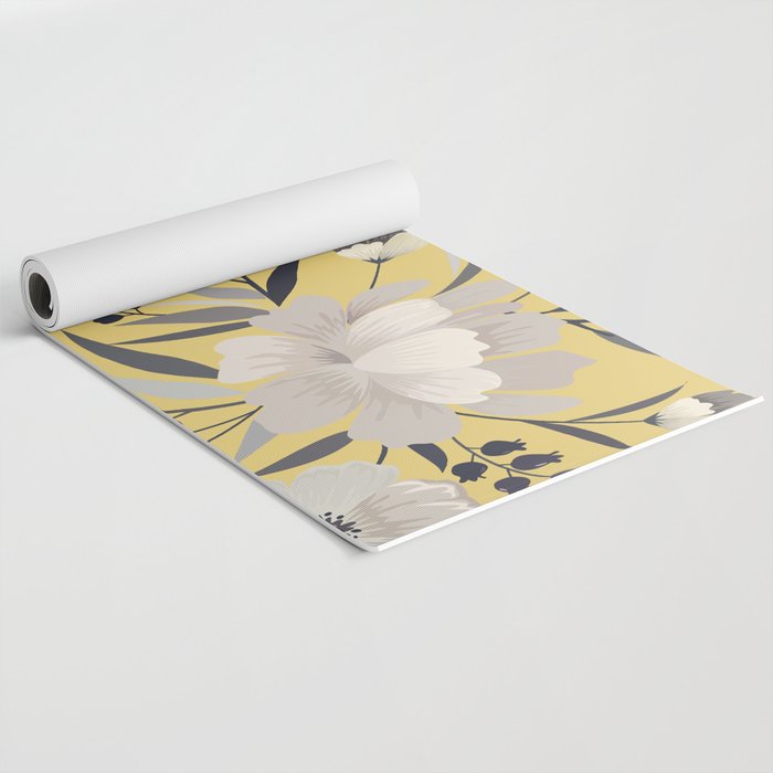 Modern, Floral Prints, Yellow and Gray Yoga Mat Gallery Image 2