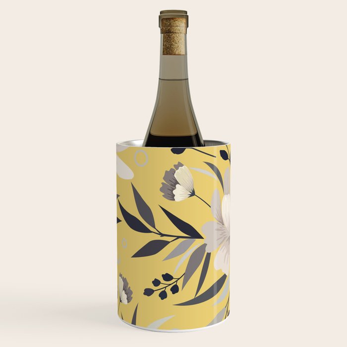Modern, Floral Prints, Yellow and Gray Wine Chiller Gallery Image 1