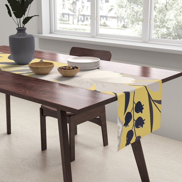 Modern, Floral Prints, Yellow and Gray Table Runner Gallery Image 2