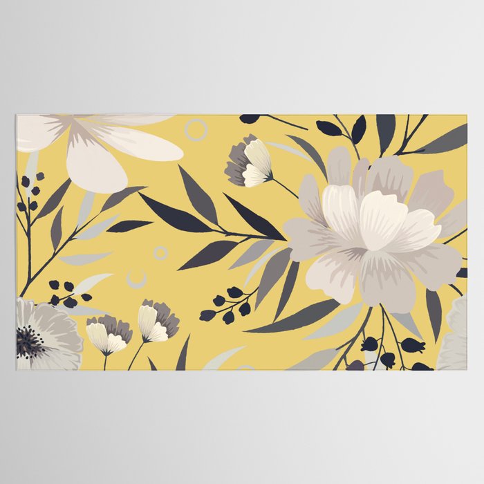 Modern, Floral Prints, Yellow and Gray Tablecloth Gallery Image 2