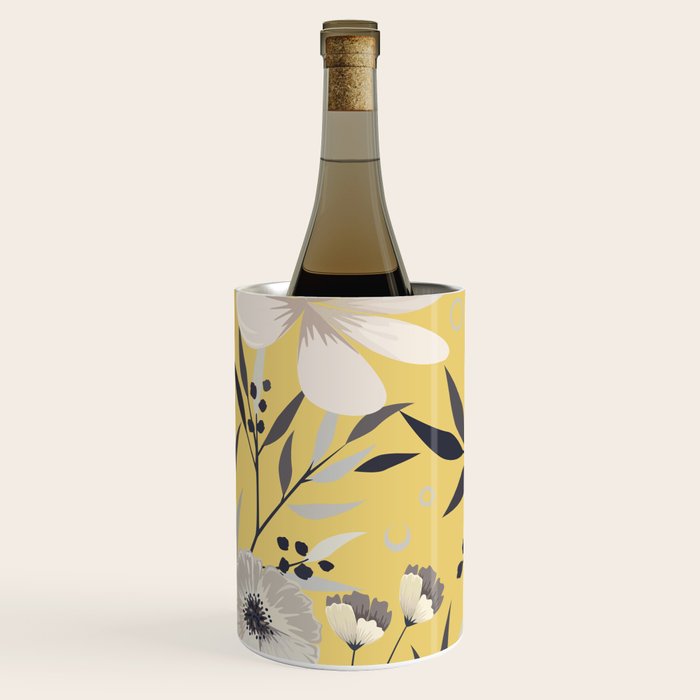 Modern, Floral Prints, Yellow and Gray Wine Chiller Gallery Image 2