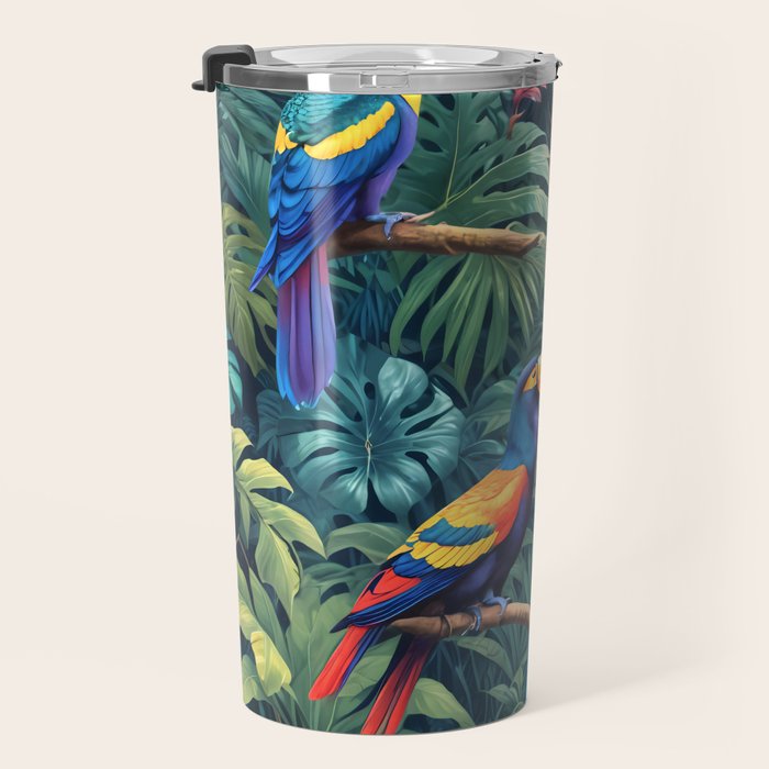 Toucan Jungle, Dark Tropical Botanical Nature Plants, Animals Wildlife Birds Monstera Summer, Forest Bohemian Vintage Travel Mug Gallery Image 3