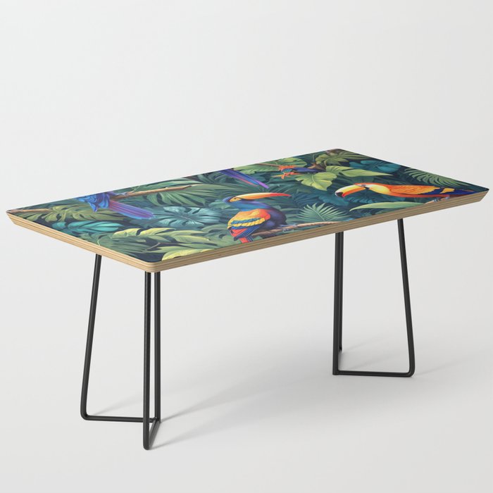 Toucan Jungle, Dark Tropical Botanical Nature Plants, Animals Wildlife Birds Monstera Summer, Forest Bohemian Vintage Coffee Table Gallery Image 1