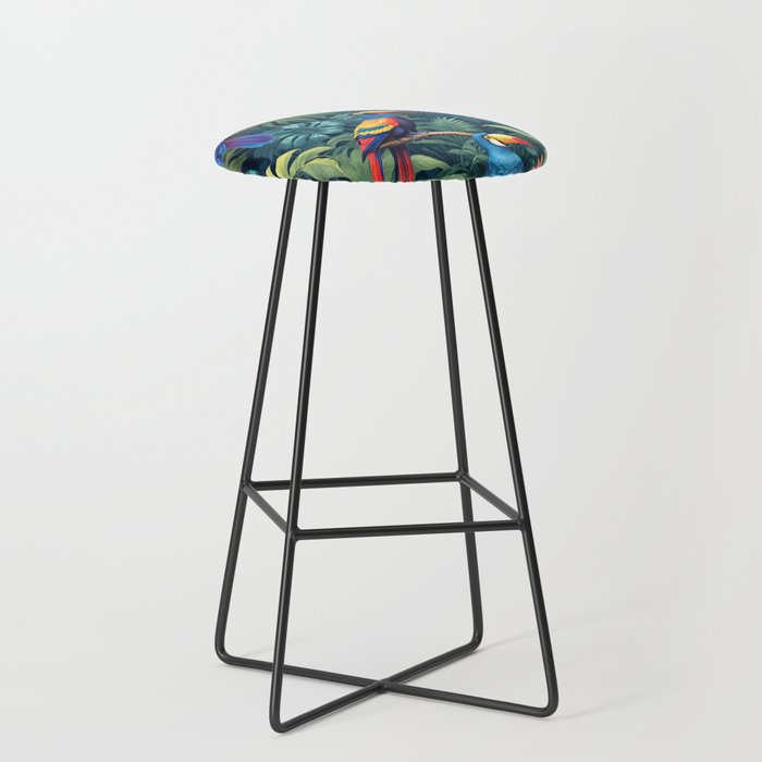 Toucan Jungle, Dark Tropical Botanical Nature Plants, Animals Wildlife Birds Monstera Summer, Forest Bohemian Vintage Stool Gallery Image 1