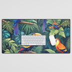 Toucan Jungle, Dark Tropical Botanical Nature Plants, Animals Wildlife Birds Monstera Summer, Forest Bohemian Vintage Desk Mat Gallery Image 1
