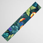 Toucan Jungle, Dark Tropical Botanical Nature Plants, Animals Wildlife Birds Monstera Summer, Forest Bohemian Vintage Table Runner Gallery Image 3