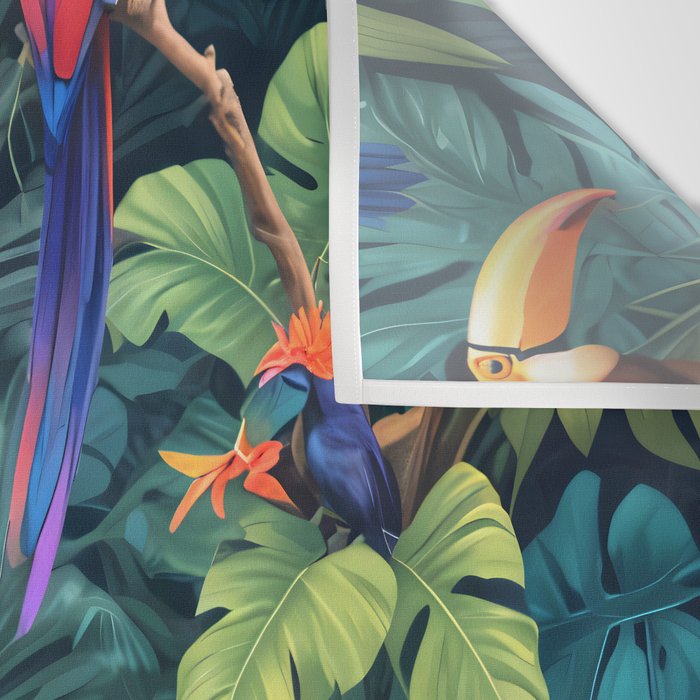Toucan Jungle, Dark Tropical Botanical Nature Plants, Animals Wildlife Birds Monstera Summer, Forest Bohemian Vintage Wall Tapestry Gallery Image 3