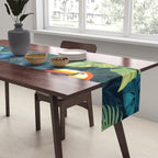 Toucan Jungle, Dark Tropical Botanical Nature Plants, Animals Wildlife Birds Monstera Summer, Forest Bohemian Vintage Table Runner Gallery Image 2