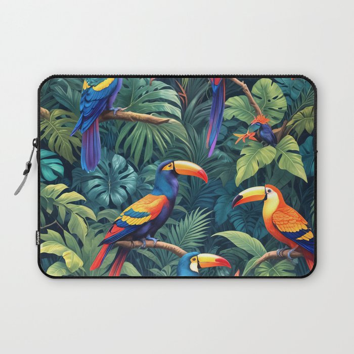 Toucan Jungle, Dark Tropical Botanical Nature Plants, Animals Wildlife Birds Monstera Summer, Forest Bohemian Vintage Laptop Sleeve Gallery Image 1