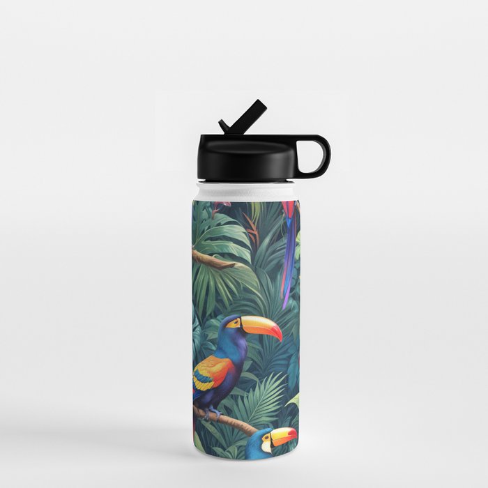 Toucan Jungle, Dark Tropical Botanical Nature Plants, Animals Wildlife Birds Monstera Summer, Forest Bohemian Vintage Water Bottle Gallery Image 1