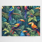Toucan Jungle, Dark Tropical Botanical Nature Plants, Animals Wildlife Birds Monstera Summer, Forest Bohemian Vintage Jigsaw Puzzle Gallery Image 1