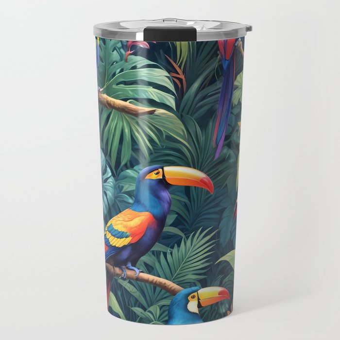 Toucan Jungle, Dark Tropical Botanical Nature Plants, Animals Wildlife Birds Monstera Summer, Forest Bohemian Vintage Travel Mug Gallery Image 1