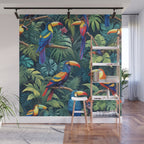Toucan Jungle, Dark Tropical Botanical Nature Plants, Animals Wildlife Birds Monstera Summer, Forest Bohemian Vintage Wall Mural Gallery Image 1
