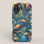Toucan Jungle, Dark Tropical Botanical Nature Plants, Animals Wildlife Birds Monstera Summer, Forest Bohemian Vintage iPhone Case Gallery Image 1