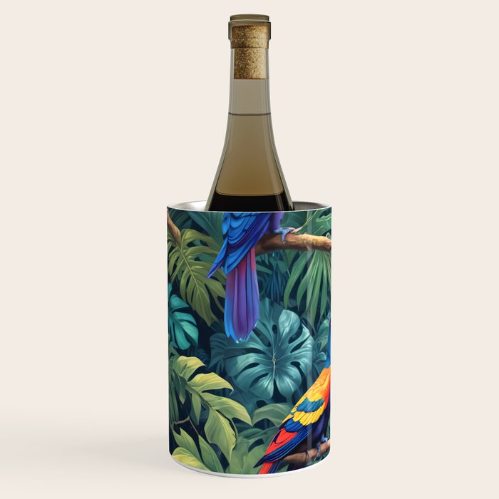 Toucan Jungle, Dark Tropical Botanical Nature Plants, Animals Wildlife Birds Monstera Summer, Forest Bohemian Vintage Wine Chiller Gallery Image 2