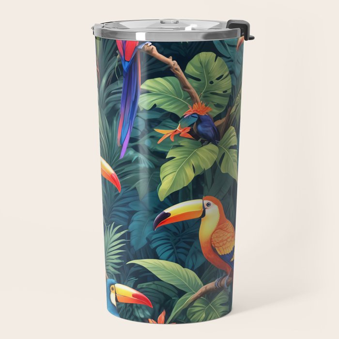Toucan Jungle, Dark Tropical Botanical Nature Plants, Animals Wildlife Birds Monstera Summer, Forest Bohemian Vintage Travel Mug Gallery Image 2