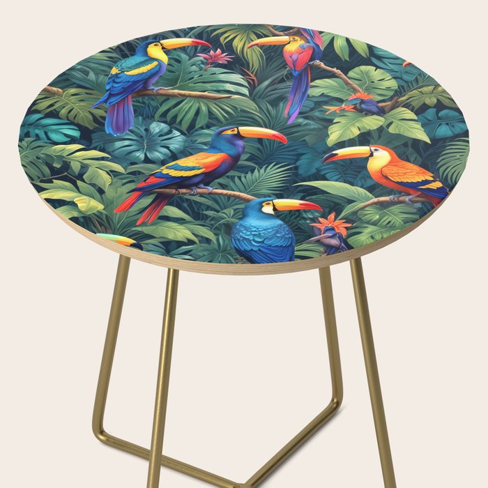 Toucan Jungle, Dark Tropical Botanical Nature Plants, Animals Wildlife Birds Monstera Summer, Forest Bohemian Vintage Side Table Gallery Image 2
