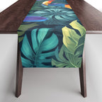 Toucan Jungle, Dark Tropical Botanical Nature Plants, Animals Wildlife Birds Monstera Summer, Forest Bohemian Vintage Table Runner Gallery Image 1