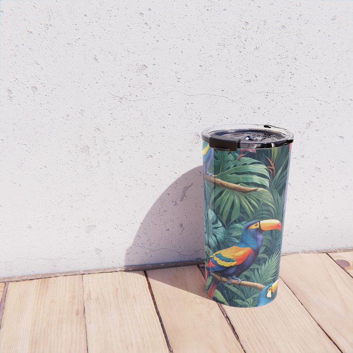 Toucan Jungle, Dark Tropical Botanical Nature Plants, Animals Wildlife Birds Monstera Summer, Forest Bohemian Vintage Travel Mug Gallery Image 4