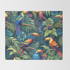 Toucan Jungle, Dark Tropical Botanical Nature Plants, Animals Wildlife Birds Monstera Summer, Forest Bohemian Vintage Throw Blanket Gallery Image 2