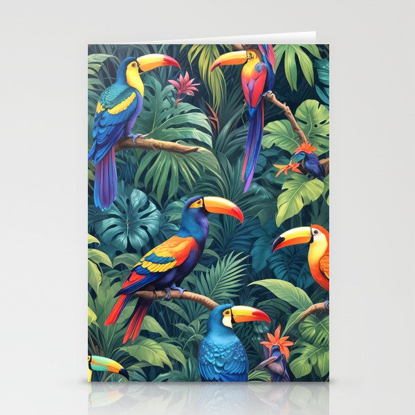 Toucan Jungle, Dark Tropical Botanical Nature Plants, Animals Wildlife Birds Monstera Summer, Forest Bohemian Vintage Stationery Card Gallery Image 2