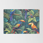 Toucan Jungle, Dark Tropical Botanical Nature Plants, Animals Wildlife Birds Monstera Summer, Forest Bohemian Vintage Rug Gallery Image 2