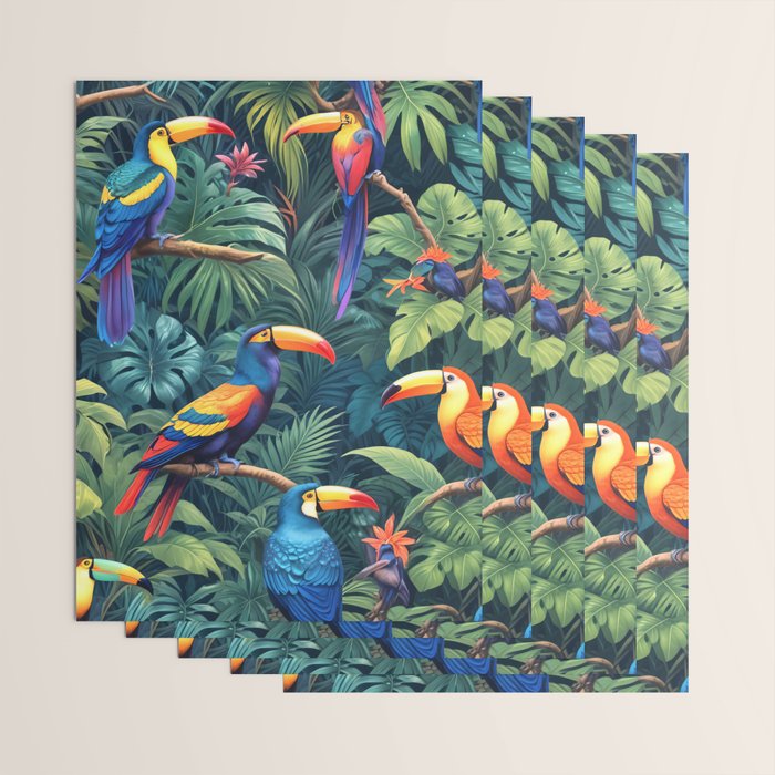 Toucan Jungle, Dark Tropical Botanical Nature Plants, Animals Wildlife Birds Monstera Summer, Forest Bohemian Vintage Wrapping Paper Gallery Image 3