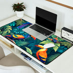 Toucan Jungle, Dark Tropical Botanical Nature Plants, Animals Wildlife Birds Monstera Summer, Forest Bohemian Vintage Desk Mat Gallery Image 2