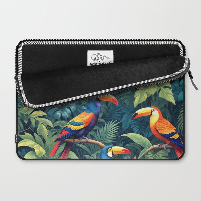 Toucan Jungle, Dark Tropical Botanical Nature Plants, Animals Wildlife Birds Monstera Summer, Forest Bohemian Vintage Laptop Sleeve Gallery Image 2