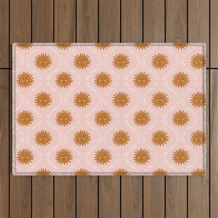 Suns in pink and gold Outdoor Rug Gallery Image 1