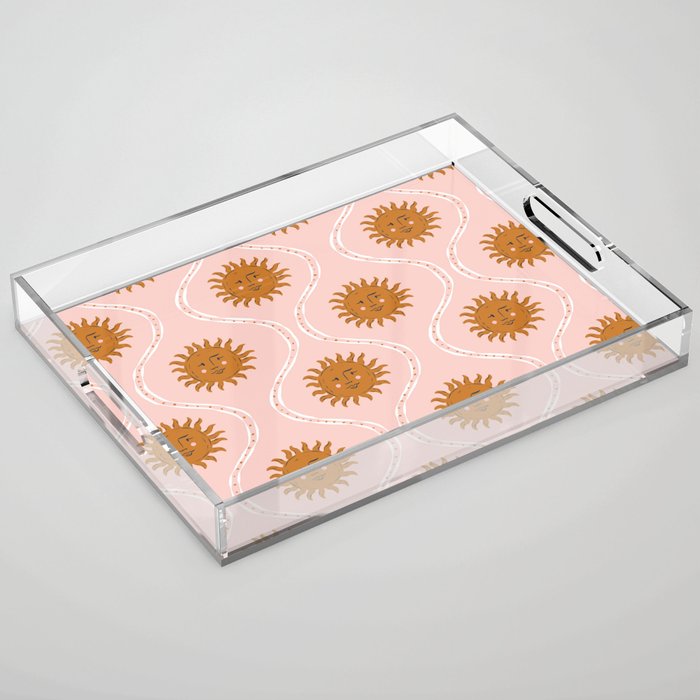 Suns in pink and gold Acrylic Tray Gallery Image 1