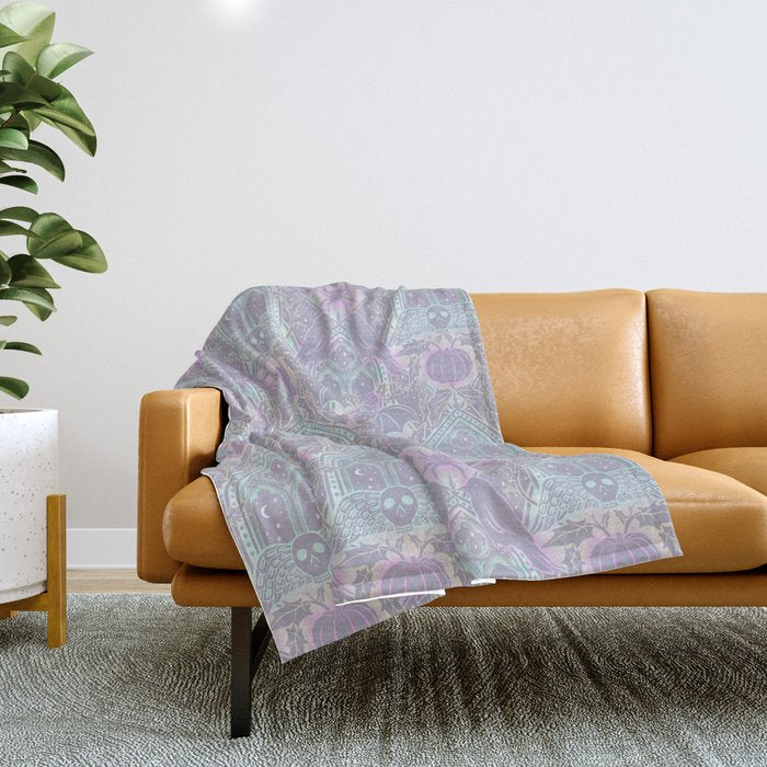 Gothic Halloween Damask - pastel glow Throw Blanket Gallery Image 1