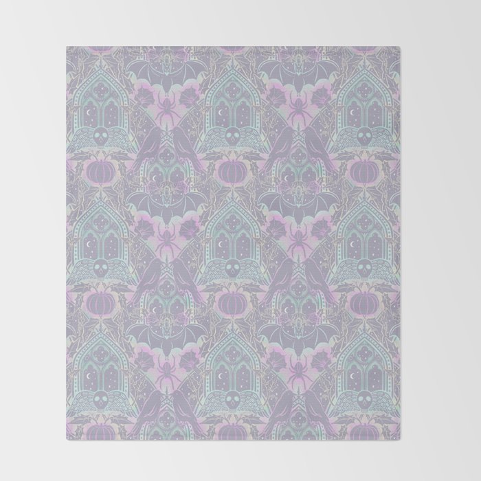 Gothic Halloween Damask - pastel glow Throw Blanket Gallery Image 2