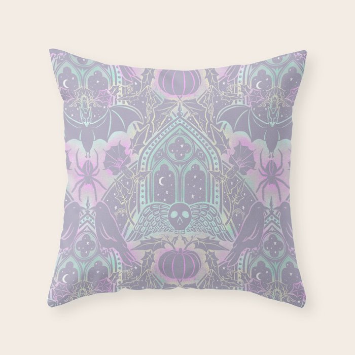 Gothic Halloween Damask - pastel glow Throw Pillow Gallery Image 6
