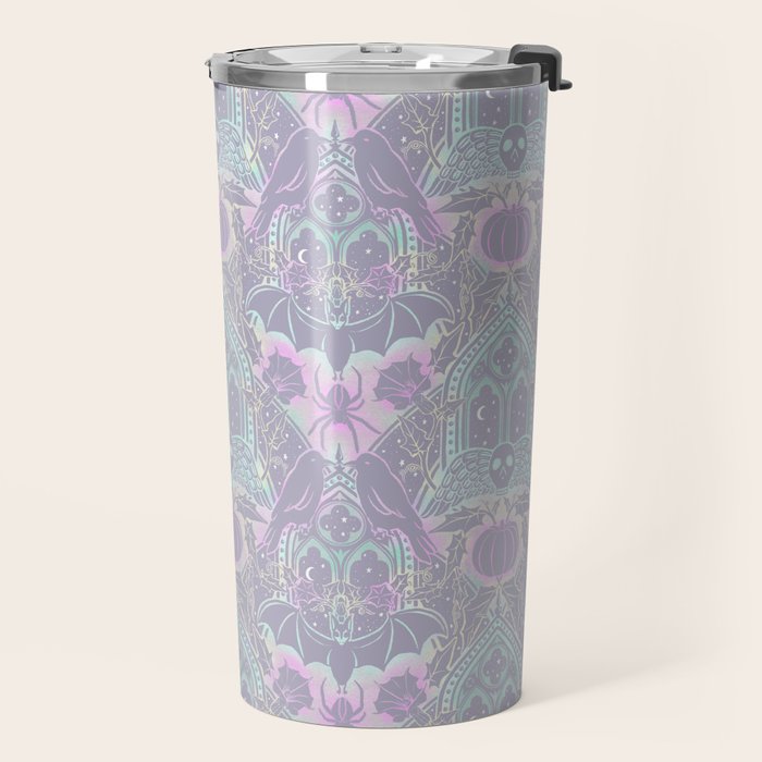 Gothic Halloween Damask - pastel glow Travel Mug Gallery Image 2