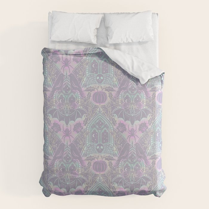Gothic Halloween Damask - pastel glow Duvet Cover Gallery Image 1