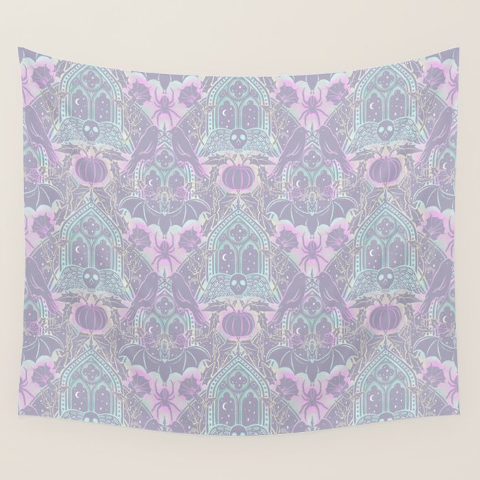 Gothic Halloween Damask - pastel glow Wall Tapestry Gallery Image 1