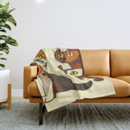 Inagaki Tomoo Vintage Japanese Woodblock print mid century Modern Cubism Art Cats Feline Throw Blanket Gallery Image 1