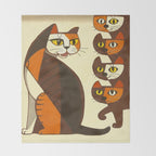 Inagaki Tomoo Vintage Japanese Woodblock print mid century Modern Cubism Art Cats Feline Throw Blanket Gallery Image 2