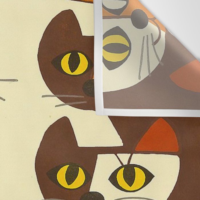 Inagaki Tomoo Vintage Japanese Woodblock print mid century Modern Cubism Art Cats Feline Wall Tapestry Gallery Image 3