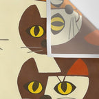 Inagaki Tomoo Vintage Japanese Woodblock print mid century Modern Cubism Art Cats Feline Wall Tapestry Gallery Image 3