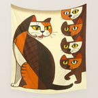 Inagaki Tomoo Vintage Japanese Woodblock print mid century Modern Cubism Art Cats Feline Wall Tapestry Gallery Image 4