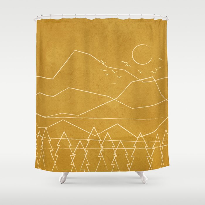 Minimalist Landscape Line Art II Shower Curtain Gallery Image 1