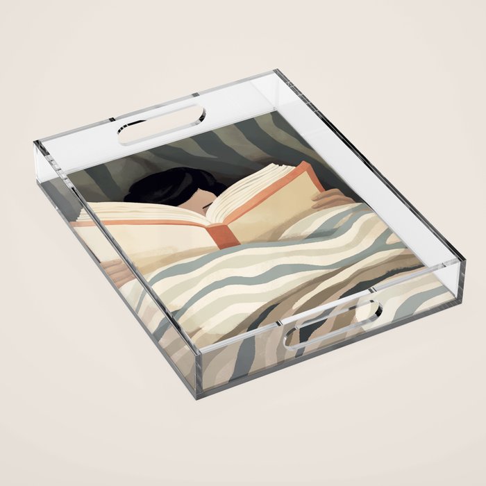 Reading girl in bed Acrylic Tray Gallery Image 1