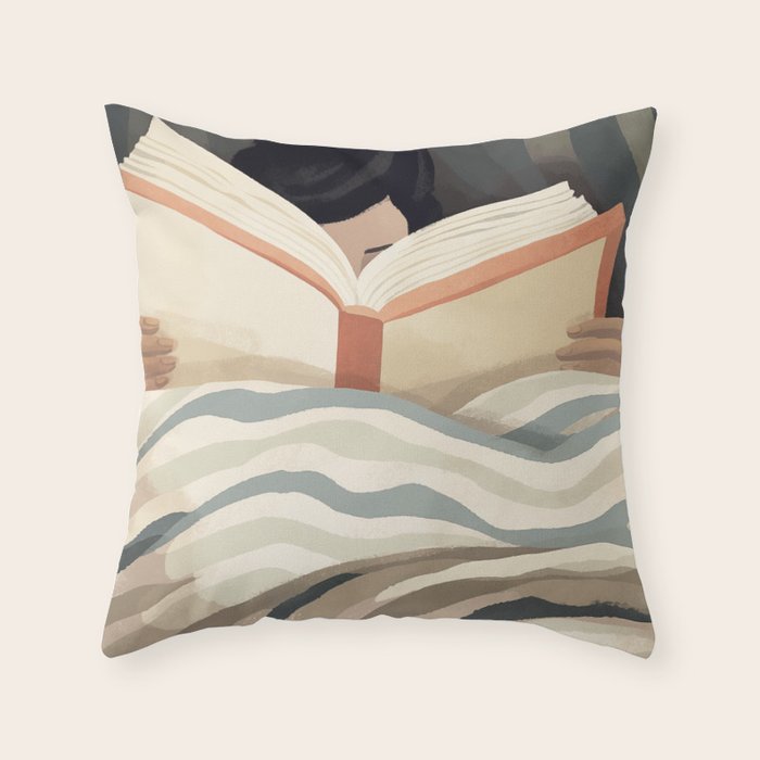 Reading girl in bed Throw Pillow Gallery Image 1