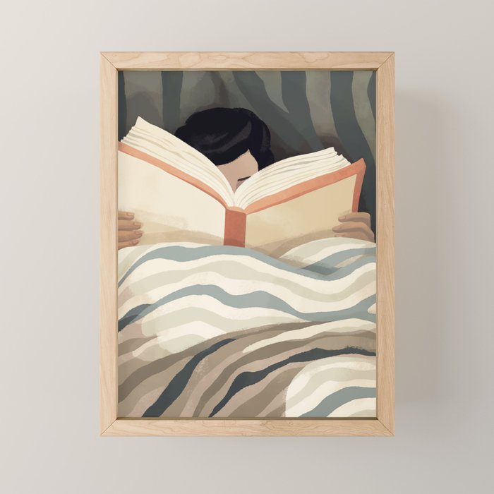 Reading girl in bed Mini Art Print Gallery Image 1