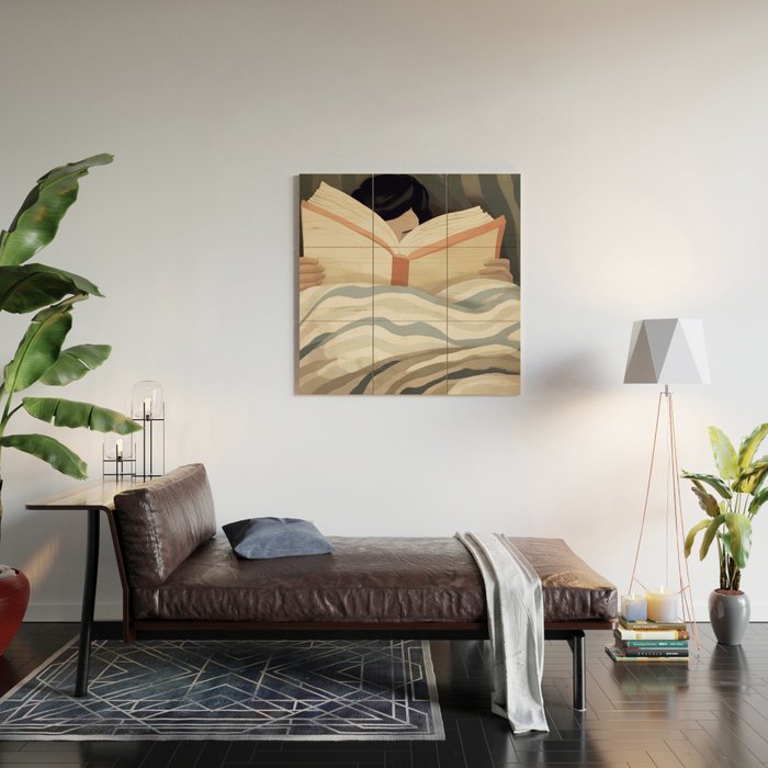 Reading girl in bed Wood Wall Art Gallery Image 2