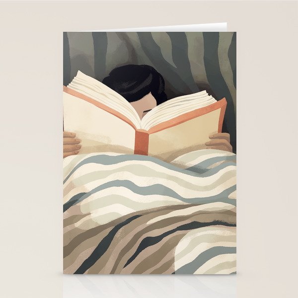 Reading girl in bed Stationery Card Gallery Image 1