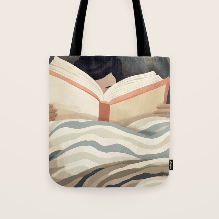 Reading girl in bed Tote Bag Gallery Image 1